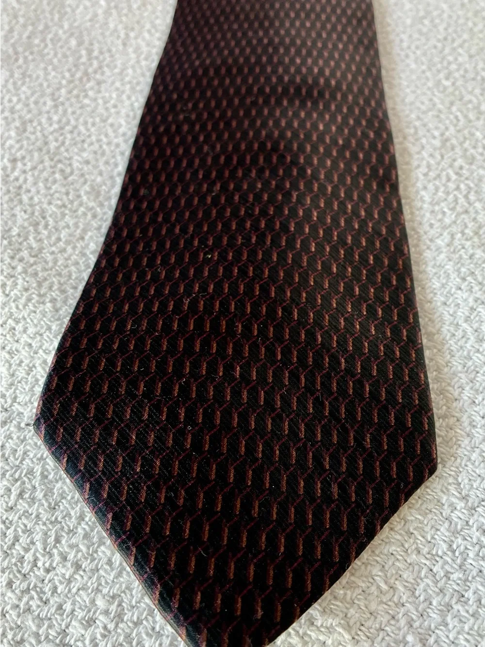 Stafford Executive 100% Silk Made in Italy Black Tie Burgundy Geometric Pattern